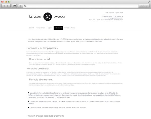 création web design page honoraires site internet Avocat LE LEON