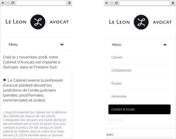 création web design site internet sur smartphone Avocat LE LEON