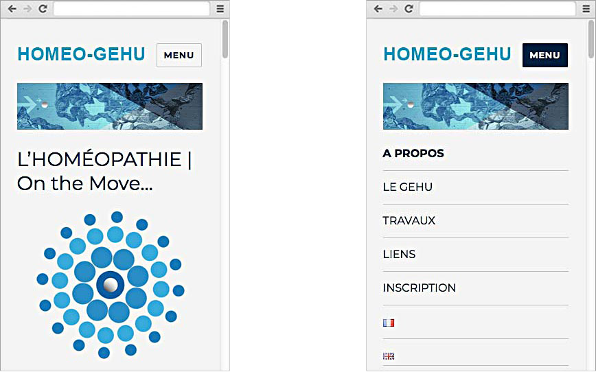 création web design smartphone, menu on/off HOMEO-GEHU